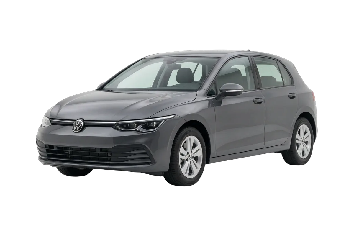 Volkswagen Golf with a transparent background, shown on a dark surface